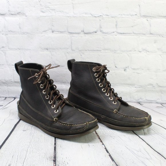 LL Bean Black Leather Lace-up Moc Toe Chukka Boots Size 7.5 M - Picture 3 of 9